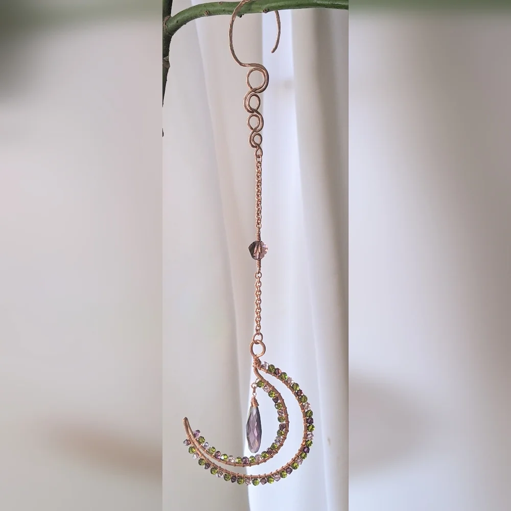 Window Prism Sparkly Copper Moon Ornament Swarovski Crystal Accents - Picture 4 of 14